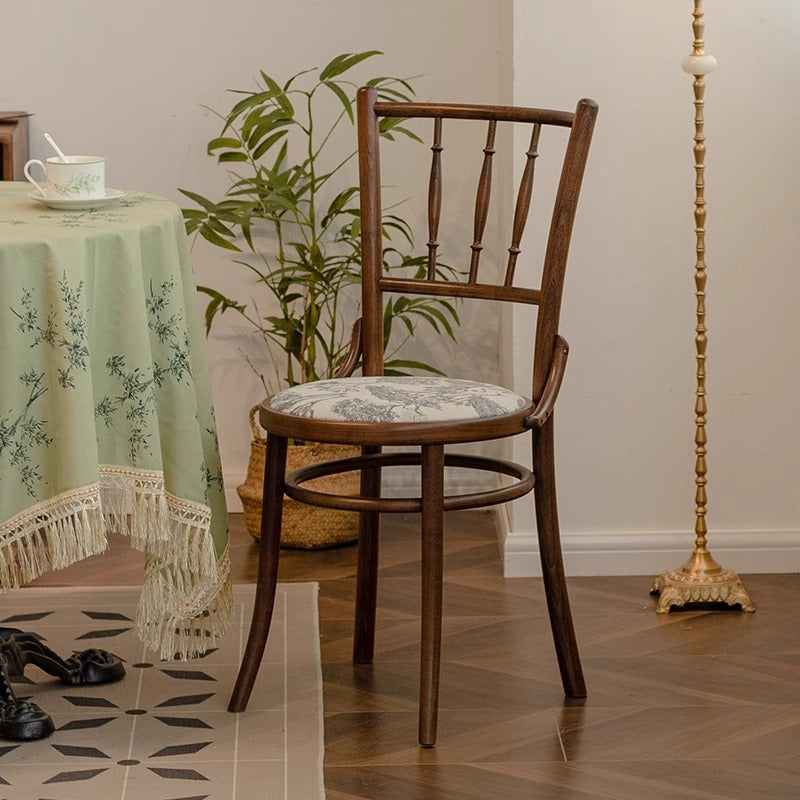 Traditional Vintage Round Cushion Solid Wood Linen Sponge Dining Chair Backrest For Dining Room