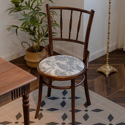 Traditional Vintage Round Cushion Solid Wood Linen Sponge Dining Chair Backrest For Dining Room