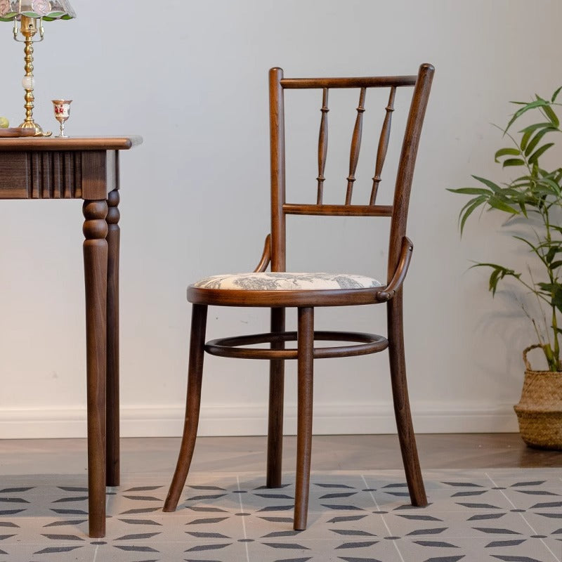 Traditional Vintage Round Cushion Solid Wood Linen Sponge Dining Chair Backrest For Dining Room