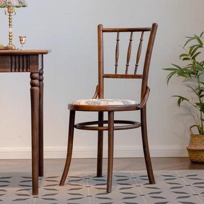 Traditional Vintage Round Cushion Solid Wood Linen Sponge Dining Chair Backrest For Dining Room