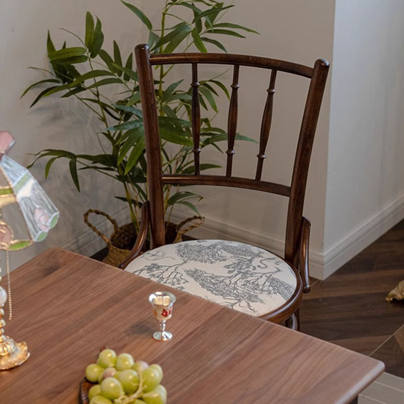 Traditional Vintage Round Cushion Solid Wood Linen Sponge Dining Chair Backrest For Dining Room