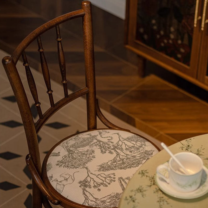 Traditional Vintage Round Cushion Solid Wood Linen Sponge Dining Chair Backrest For Dining Room