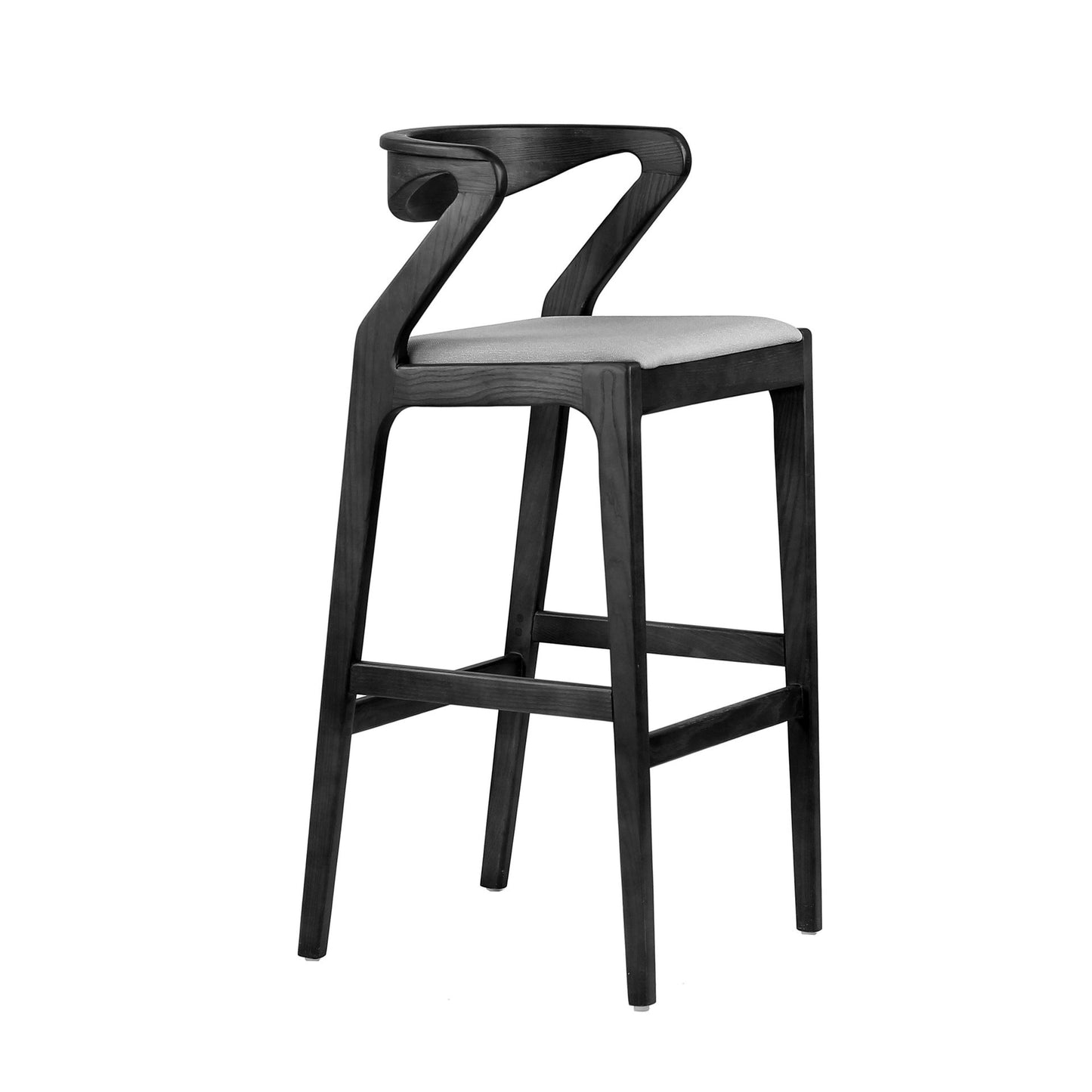 Modern Minimalist Rectangular Solid Wood PU Leather Sponge Bar Stool Backrest Armrest For Dining Room