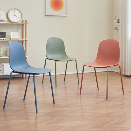 Modern Minimalist PP Plastic Iron Frame Curved Dining Chair Backrest Armless For Dining Room