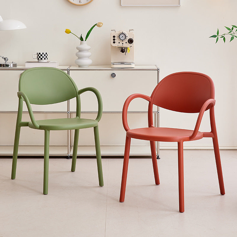 Modern Minimalist PP Plastic Round Curved Dining Chair Backrest Armrests For Dining Room