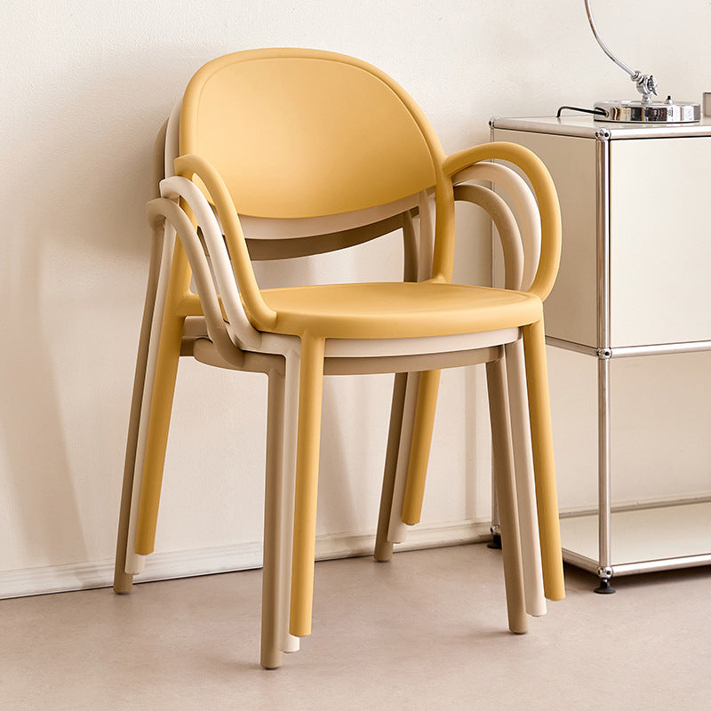 Modern Minimalist PP Plastic Round Curved Dining Chair Backrest Armrests For Dining Room
