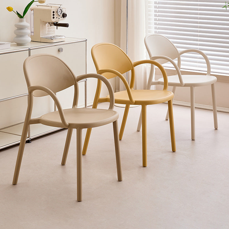 Modern Minimalist PP Plastic Round Curved Dining Chair Backrest Armrests For Dining Room