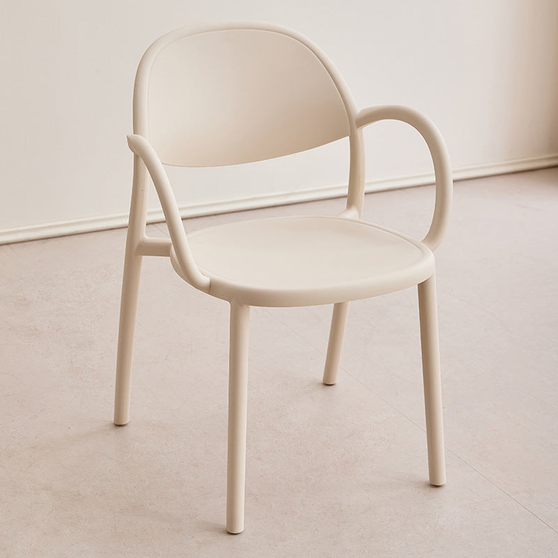 Modern Minimalist PP Plastic Round Curved Dining Chair Backrest Armrests For Dining Room