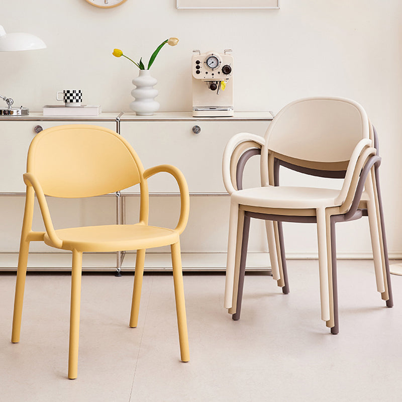 Modern Minimalist PP Plastic Round Curved Dining Chair Backrest Armrests For Dining Room
