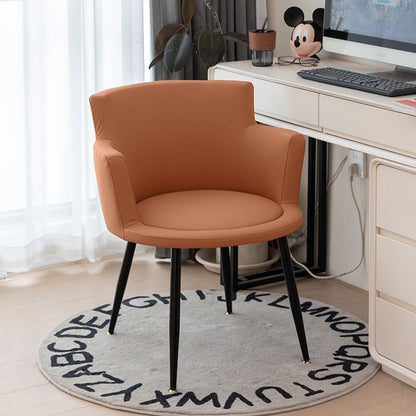 Modern Minimalist Faux Leather Sponge Wood Frame Curved Accent Chair Backrest Armrest For Living Room