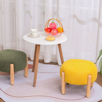 Contemporary Simplicity Corduroy Sponge Round Wood Frame Low Stool Backless Armless For Living Room