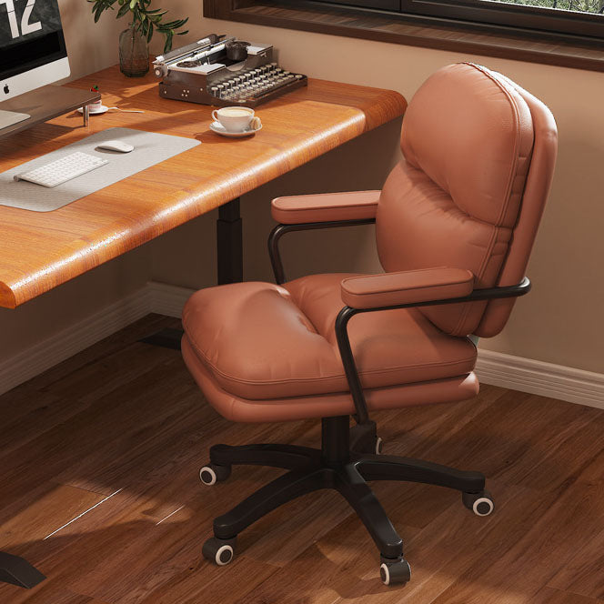Modern Minimalist PU Leather Nylon Mid-Back Height Adjustable Desk Chair Backrest Armrest For Home Office