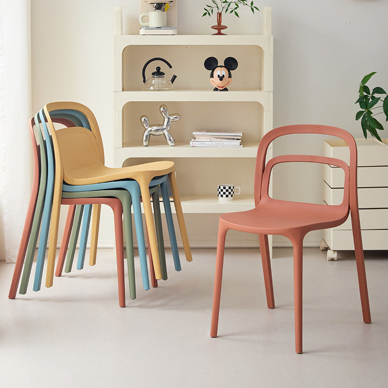 Modern Minimalist PP Plastic Rectangular Curve Dining Chair Backrest Armless For Dining Room