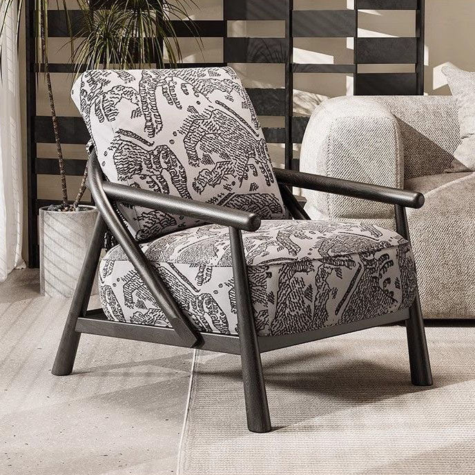 Traditional Vintage Cotton Linen Fabric Carbon Steel Frame Sponge Curved Sofa Backrest Armrest For Living Room