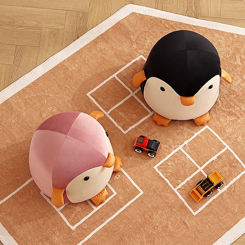 Contemporary Creative Kids Velvet Sponge Fireproof Board Penguin Shaped Low Stool Backrest Armless For Living Room