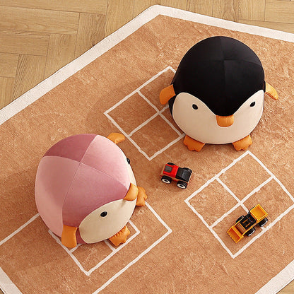 Contemporary Creative Kids Velvet Sponge Fireproof Board Penguin Shaped Low Stool Backrest Armless For Living Room