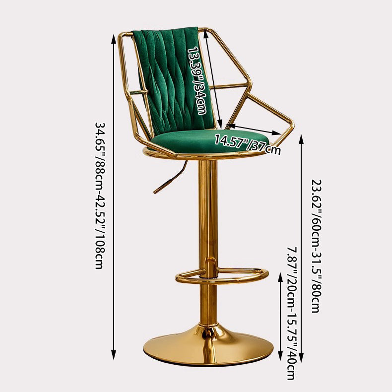 Modern Luxury Velvet Sponge Steel Frame Curved Bar Stool Backrest Armrest Swivel For Living Room