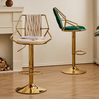 Modern Luxury Velvet Sponge Steel Frame Curved Bar Stool Backrest Armrest Swivel For Living Room