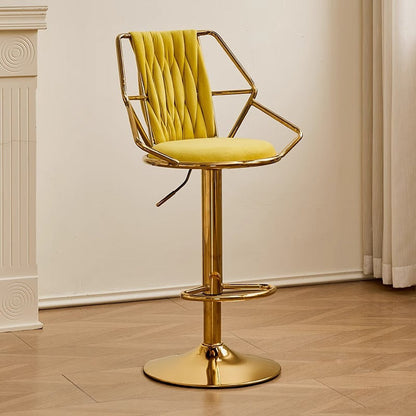 Modern Luxury Velvet Sponge Steel Frame Curved Bar Stool Backrest Armrest Swivel For Living Room