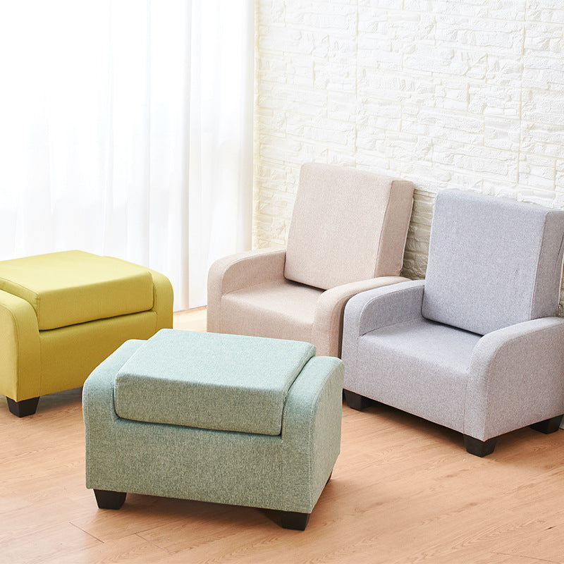 Modern Minimalist Synthetic Fabric Linen Sponge Wood Plastic Rectangle Low Stool Backrest Armless For Living Room
