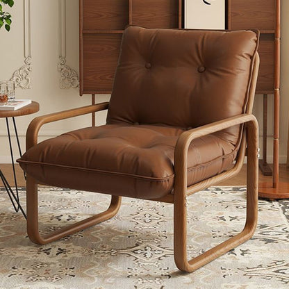Modern Minimalist Faux Leather Iron Sponge Curved Accent Chair Backrest Armrest For Living Room