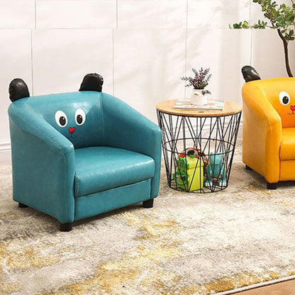 Contemporary Creative Kids Oil-Waxed Leather Wood Cartoon Animal Shaped Accent Chair Backrest Armrest For Living Room