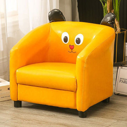 Contemporary Creative Kids Oil-Waxed Leather Wood Cartoon Animal Shaped Accent Chair Backrest Armrest For Living Room