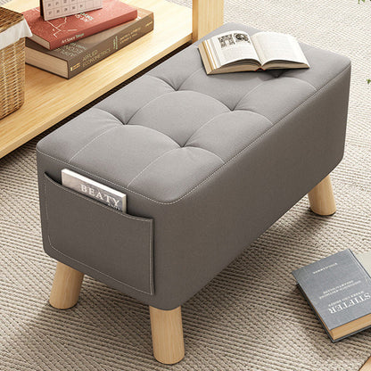 Modern Minimalist Linen Oil-Waxed Leather Solid Wood Rectangle Low Stool Backless Armless For Living Room