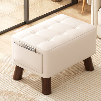 Modern Minimalist Linen Oil-Waxed Leather Solid Wood Rectangle Low Stool Backless Armless For Living Room