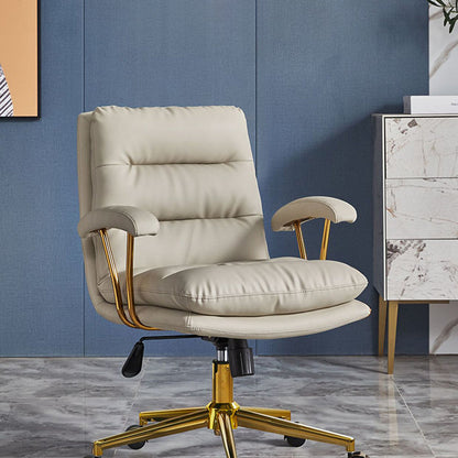 Modern Minimalist PU Leather Top-grain Leather Metal Mid-Back Swivel Height Adjustable Desk Chair Backrest Armrest For Home Office