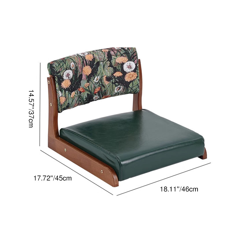 Traditional Vintage Rectangle Oil Wax Leather Solid Wood Low Stool Backrests Armrests For Living Room