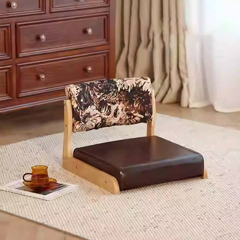 Traditional Vintage Rectangle Oil Wax Leather Solid Wood Low Stool Backrests Armrests For Living Room