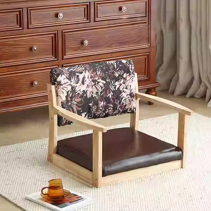 Traditional Vintage Rectangle Oil Wax Leather Solid Wood Low Stool Backrests Armrests For Living Room