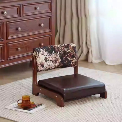 Traditional Vintage Rectangle Oil Wax Leather Solid Wood Low Stool Backrests Armrests For Living Room