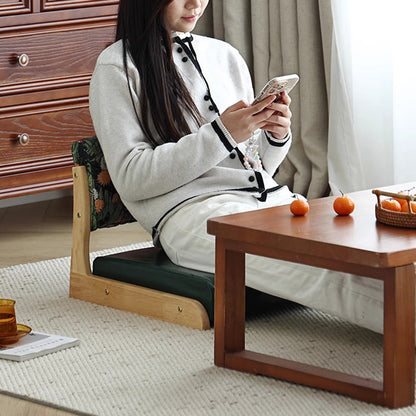 Traditional Vintage Rectangle Oil Wax Leather Solid Wood Low Stool Backrests Armrests For Living Room