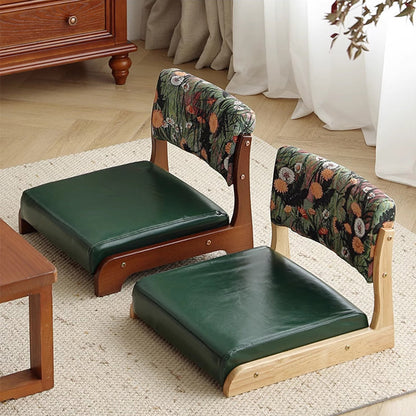Traditional Vintage Rectangle Oil Wax Leather Solid Wood Low Stool Backrests Armrests For Living Room