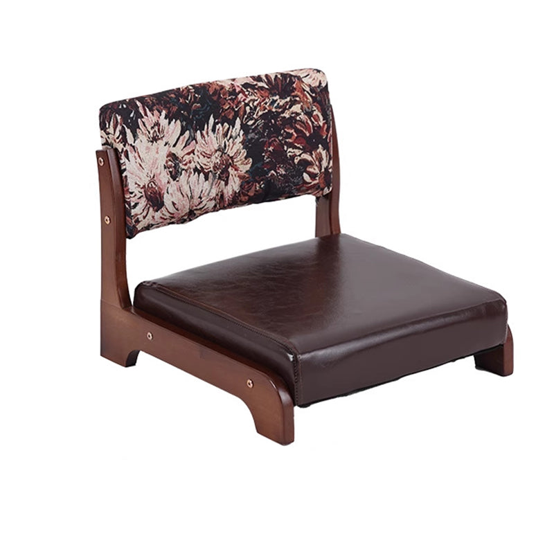 Traditional Vintage Rectangle Oil Wax Leather Solid Wood Low Stool Backrests Armrests For Living Room