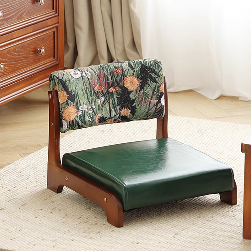 Traditional Vintage Rectangle Oil Wax Leather Solid Wood Low Stool Backrests Armrests For Living Room