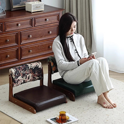 Traditional Vintage Rectangle Oil Wax Leather Solid Wood Low Stool Backrests Armrests For Living Room