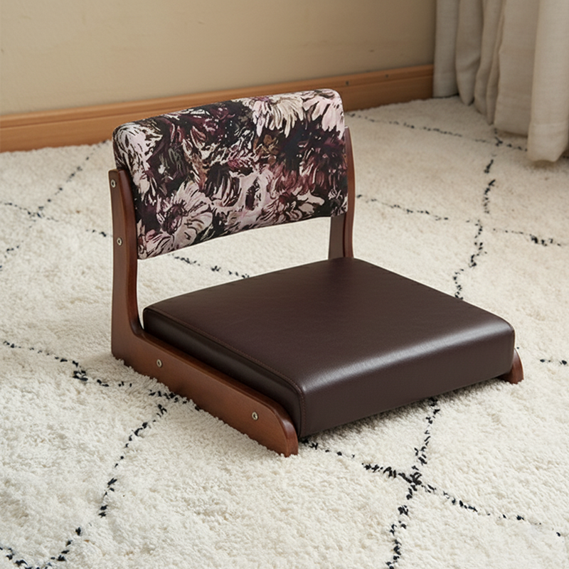 Traditional Vintage Rectangle Oil Wax Leather Solid Wood Low Stool Backrests Armrests For Living Room