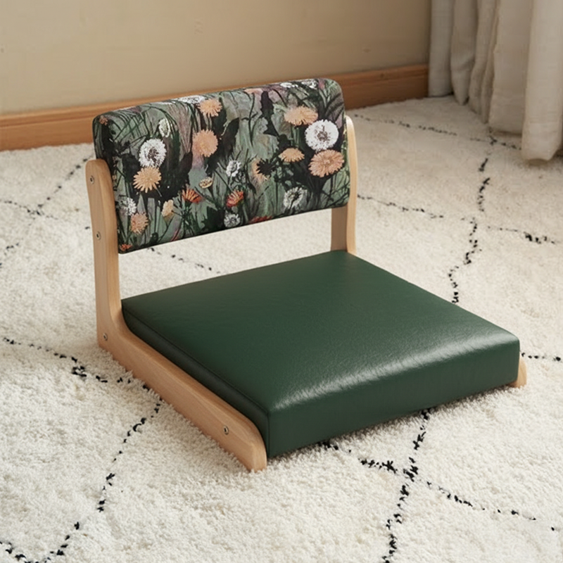 Traditional Vintage Rectangle Oil Wax Leather Solid Wood Low Stool Backrests Armrests For Living Room