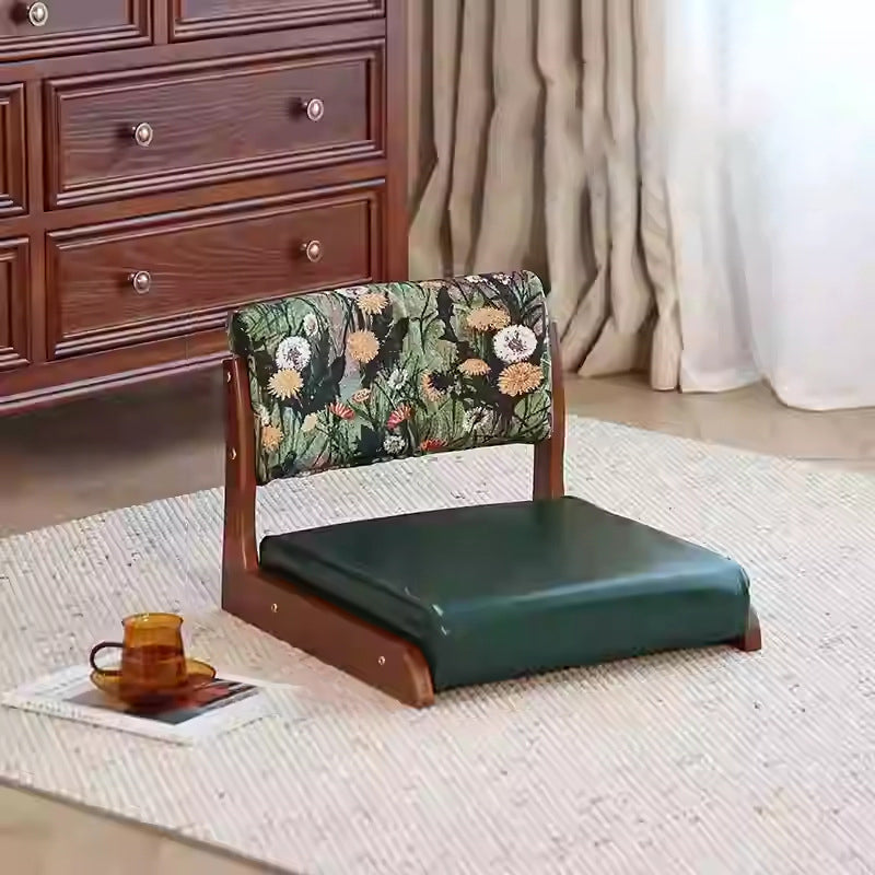 Traditional Vintage Rectangle Oil Wax Leather Solid Wood Low Stool Backrests Armrests For Living Room