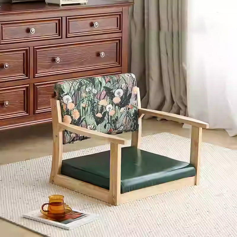 Traditional Vintage Rectangle Oil Wax Leather Solid Wood Low Stool Backrests Armrests For Living Room