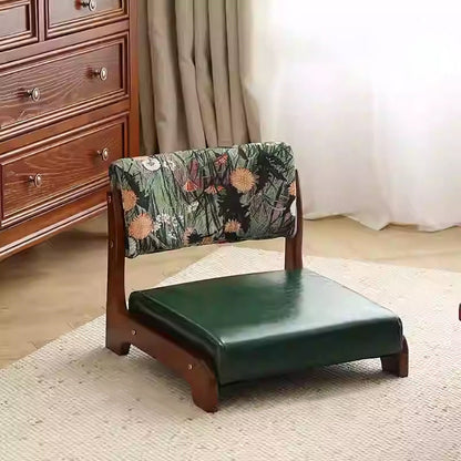 Traditional Vintage Rectangle Oil Wax Leather Solid Wood Low Stool Backrests Armrests For Living Room