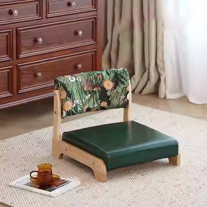 Traditional Vintage Rectangle Oil Wax Leather Solid Wood Low Stool Backrests Armrests For Living Room