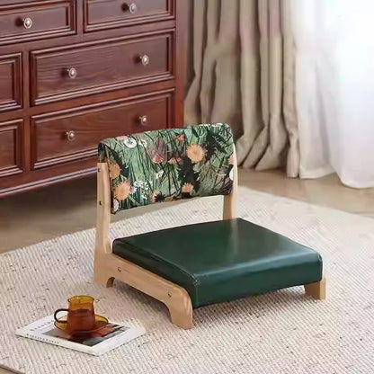 Traditional Vintage Rectangle Oil Wax Leather Solid Wood Low Stool Backrests Armrests For Living Room