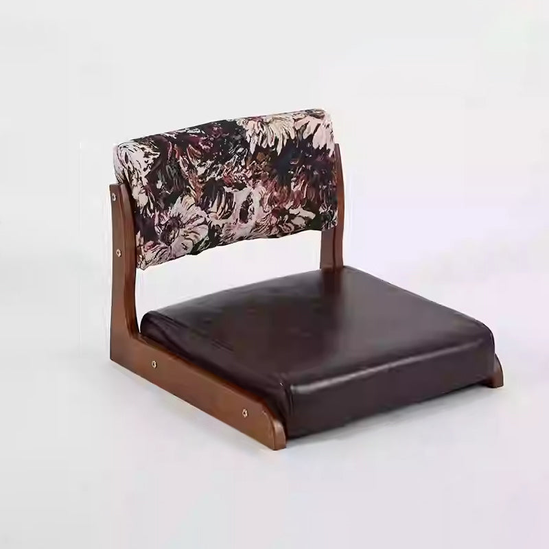 Traditional Vintage Rectangle Oil Wax Leather Solid Wood Low Stool Backrests Armrests For Living Room