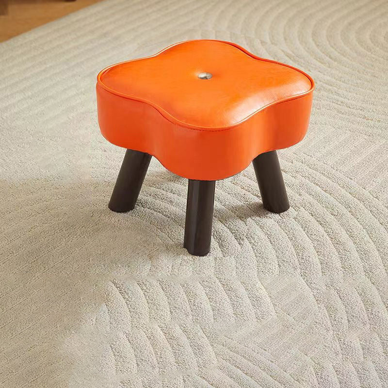 Contemporary Creative Petal Shape Oil-Waxed Leather Solid Wood Sponge Low Stool Backless Armless For Living Room