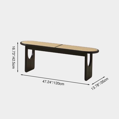 Contemporary Scandinavian Ellipse PE Rattan Weaving Rubberwood Bench Backless Armless For Living Room