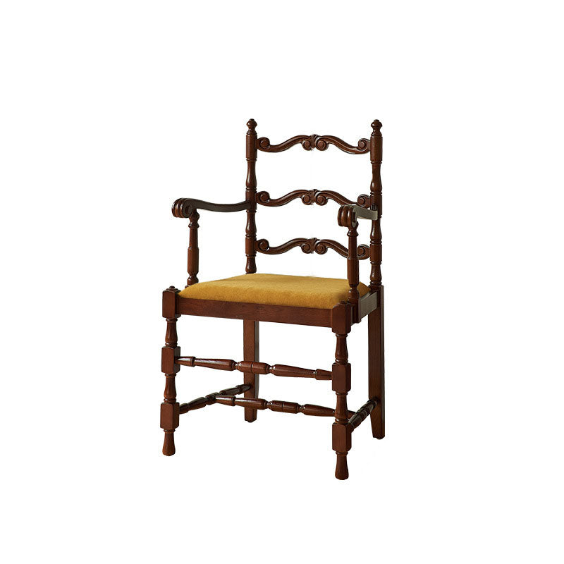 Traditional Vintage Curved Back Velvet Ash Wood Dining Chair Backrest Armrest For Dining Room
